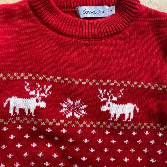 Grandwish Jacquard Knit Moose Sweater Kid Sz 4 Red Holiday Christmas Festive - Picture 6 of 11